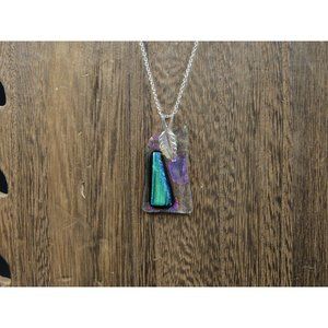 18" Sterling Silver Handmade Glass Nature Leaf Pendant Necklace Vintage